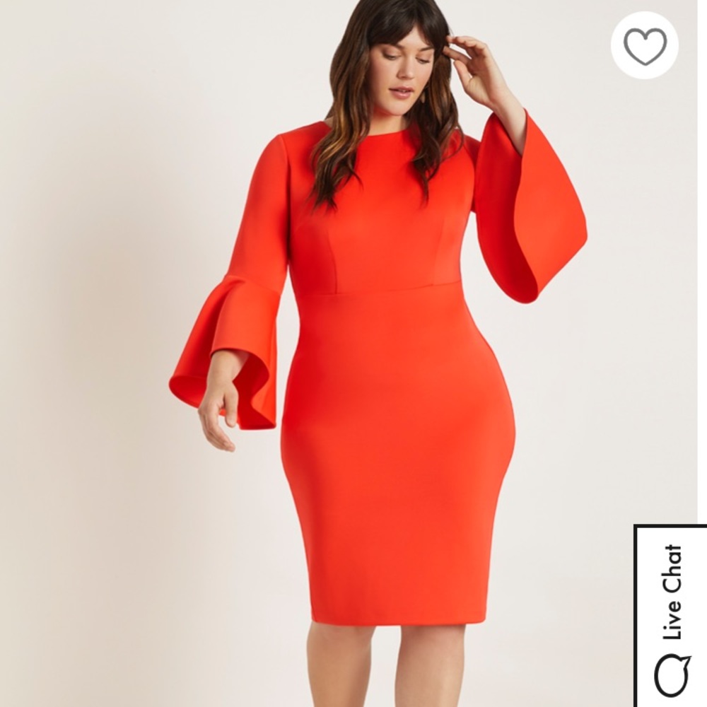 ELOQUII Peppery Vermilion Flare Sleeve Scuba Dress
